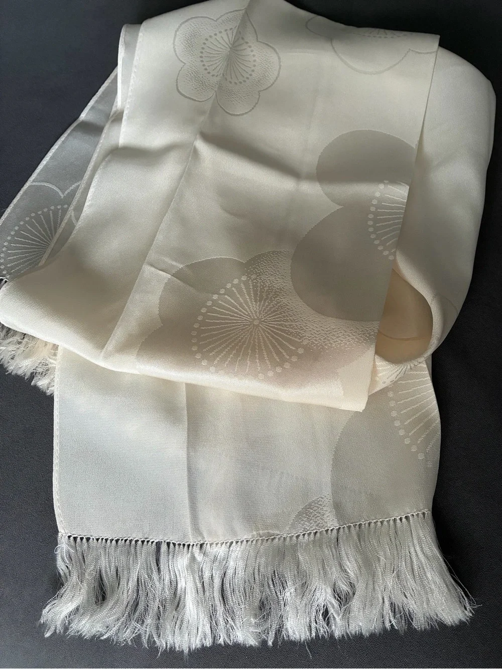 100% Pure Silk Cream Scarf with cherry blossom print